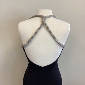 Rina Di Montella Jersey Knit Evening Gown Crystal Straps Mermaid Style Sz 6